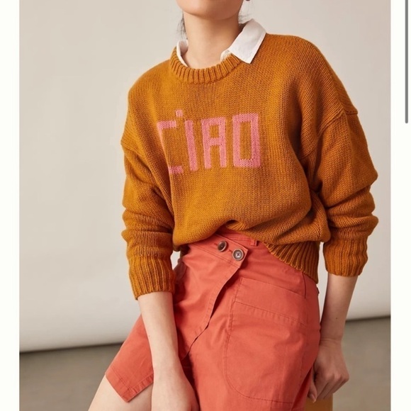 New Clare V Ciao Crewneck Pullover Crewneck Knit Sweater Gingernut Brown Small - Picture 10 of 15